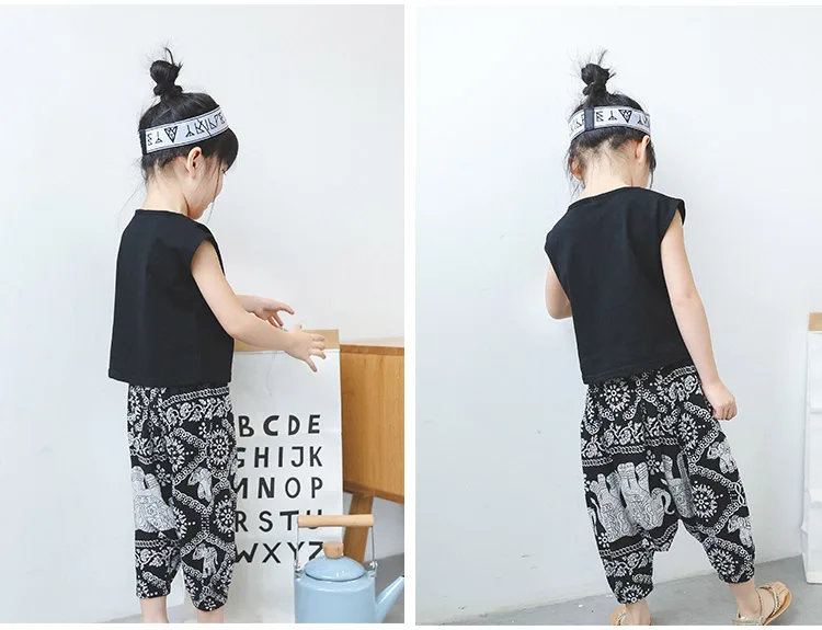 2018 Summer 2-10 Years Old Kids Little Yong Girl Cartoon Print T Shirt+Loose Short Harem Pants 2 Piece Sports Outfits Suit Sets (9)