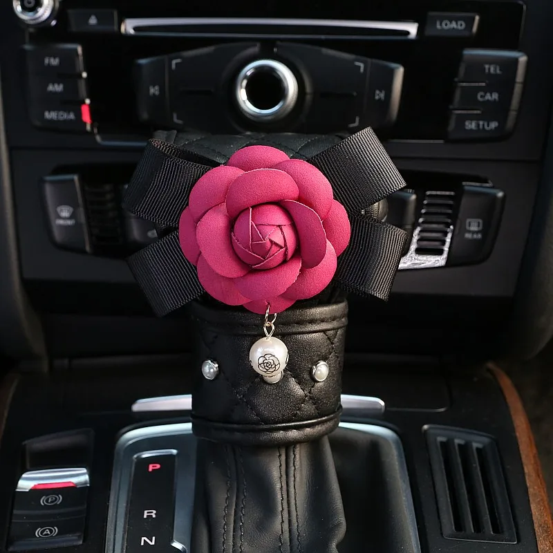 Милый жемчужный цветок камелии Накладка для ремня безопасности автомобиля кожаный рычаг переключения передач Чехол для ручного тормоза для женщин автомобильные аксессуары