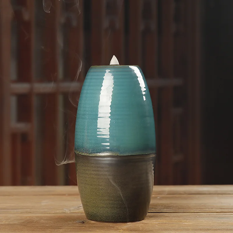 Cross-Border Ceramic Vase Smoke Back Incense Burner Creative Kiln Green Both Ways Back Aromatherapy Furnace Home Ornaments