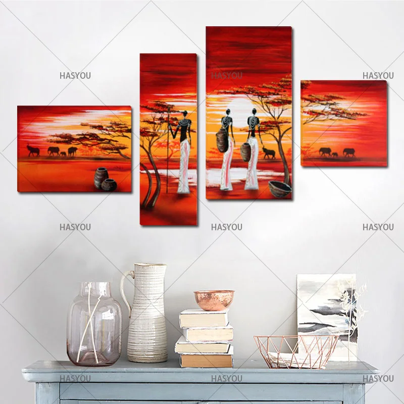 Unframed-4-Panels-Large-African-Landscape-Picture-Wall-Art-Handmade-Modern-Landscape-Oil-Painting-On-Canvas (1)