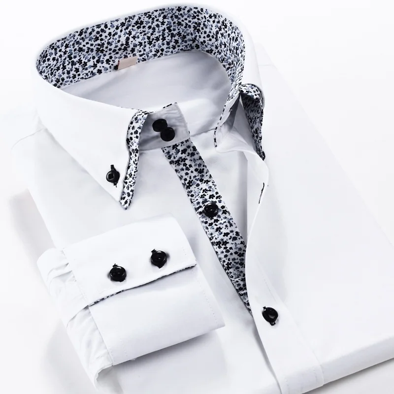 Double Collar Mens Shirt Long Sleeve 