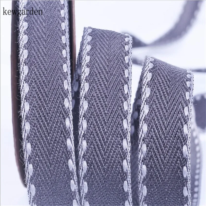 Kewgarden 3/8 "1" 1-1/2 "пунктирной льняной край атласные ленты вручную изготовленная лента DIY бантом ленты полиэстер хлопок Riband 20 ярдов