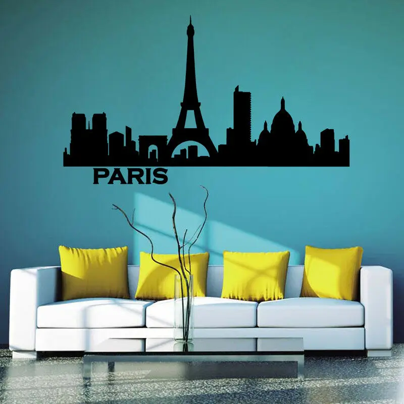 

Paris skyline Paris cityscape silhouette vinyl wall sticker office college dormitory living room home decoration wall decal CS05