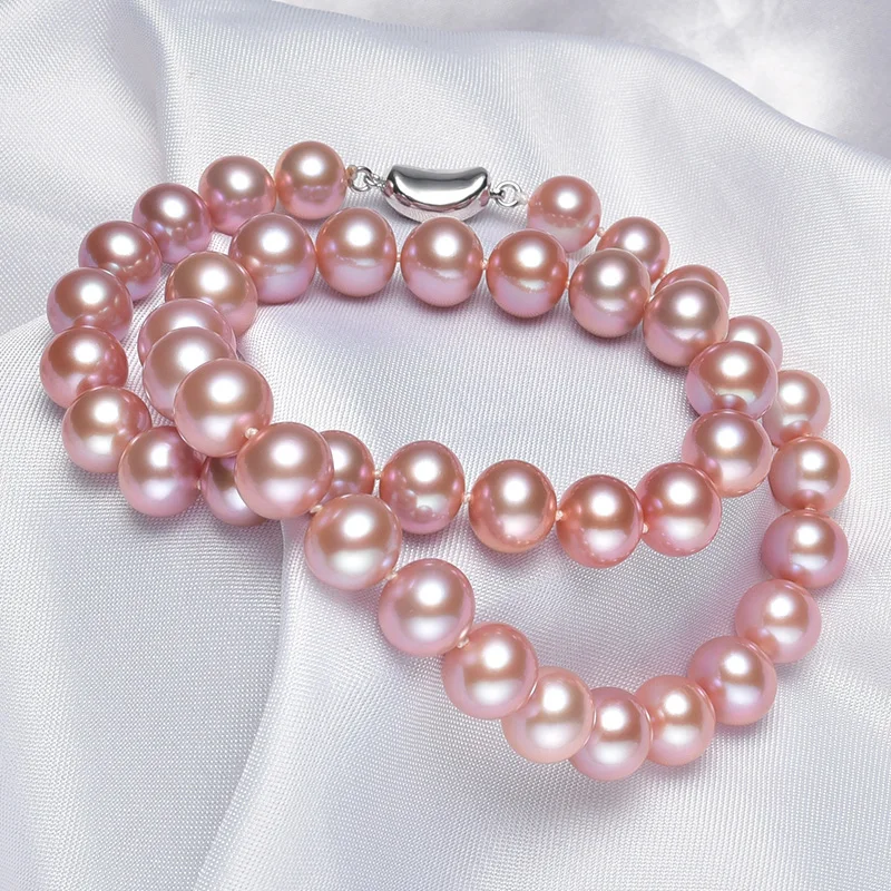 [YS] 10-11 мм, натуральный круглый фиолетовый пресноводный жемчужное ожерелье Свадебные ювелирные изделия