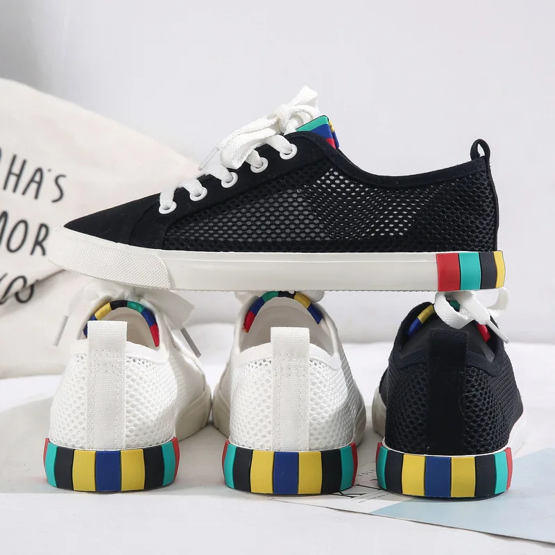 

Women White Shoes Summer Breathable Sneakers Air Mesh Lace Up 2019 Spring New Chaussures Femmes Blanches Girl Black Shoes 35-40