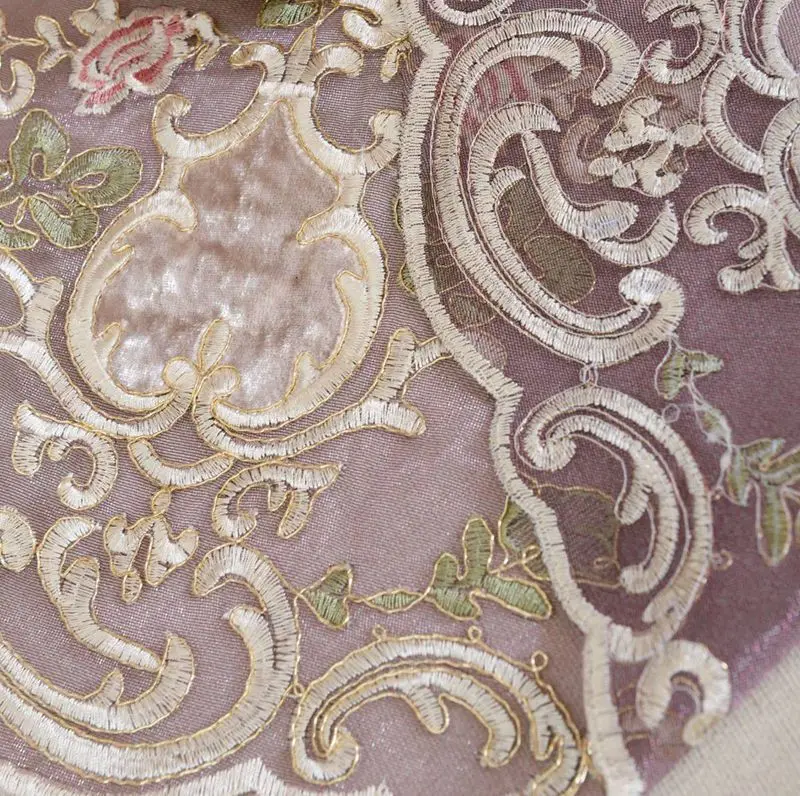 Европейский Стиль плотные фиолетовые бархатные шторы для Гостиная с цветочной вышивкой из прозрачной вуали Тюль драпировки для Спальня TM001& 3