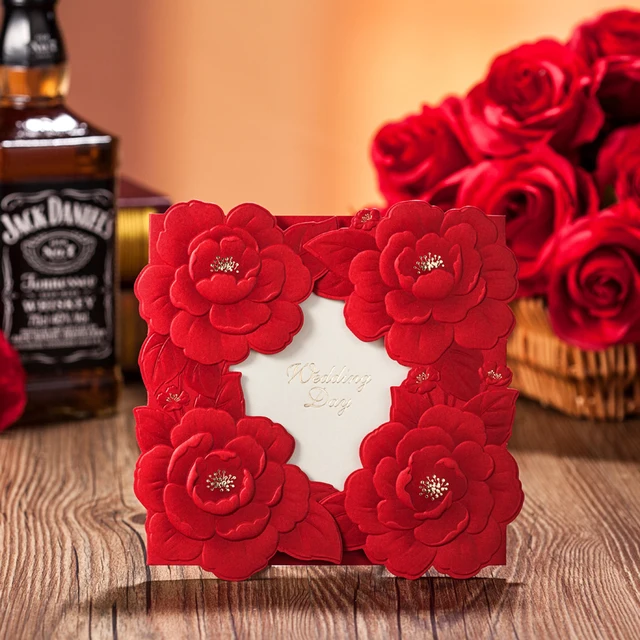 Free Shipping Red Rose Wedding Invitations Invitation Card Free Shipping Red Rose Wedding Invitations Invitation Card Wishmade Convite Casamento Supplies Cw5032
