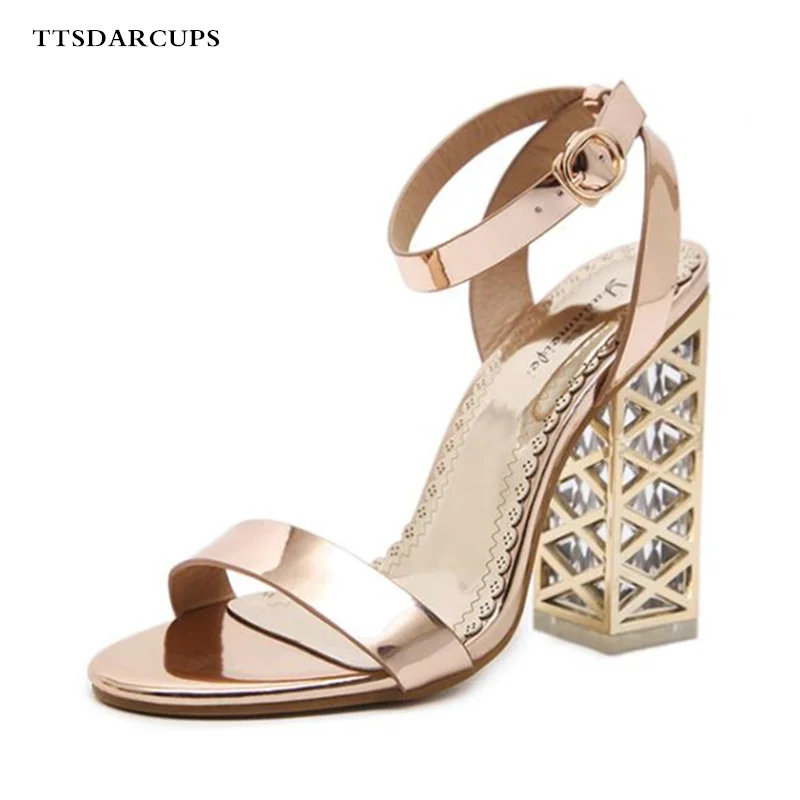

TTSDARCUPSNew Crystal Coarse-heeled Sandals in Spring and Summer High-heeled Open-toed Women Sandals Plus Size 34-40 Sexy pumps