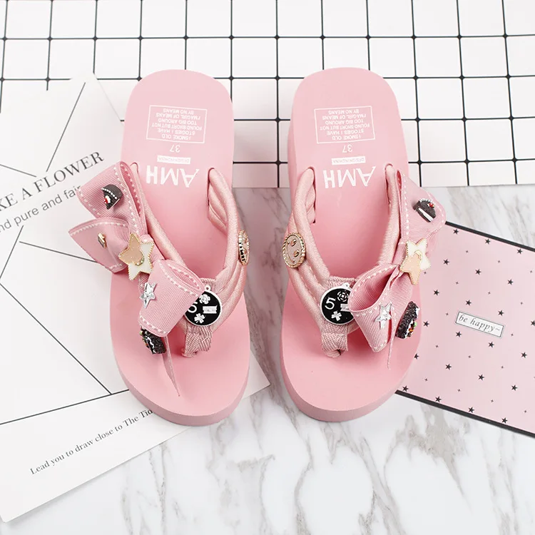 2017 New Korean Summer Style Non-slip Slippers Flip Flops Online Cheap High Heels Platform Shoes66