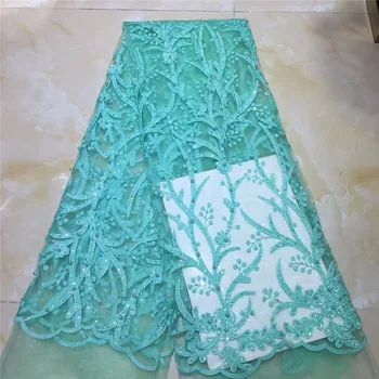 

African sequins Lace Fabric 2019 High Quality Lace Material Duck green French Lace Fabric Nigerian Tulle Mesh Lace Fabrics
