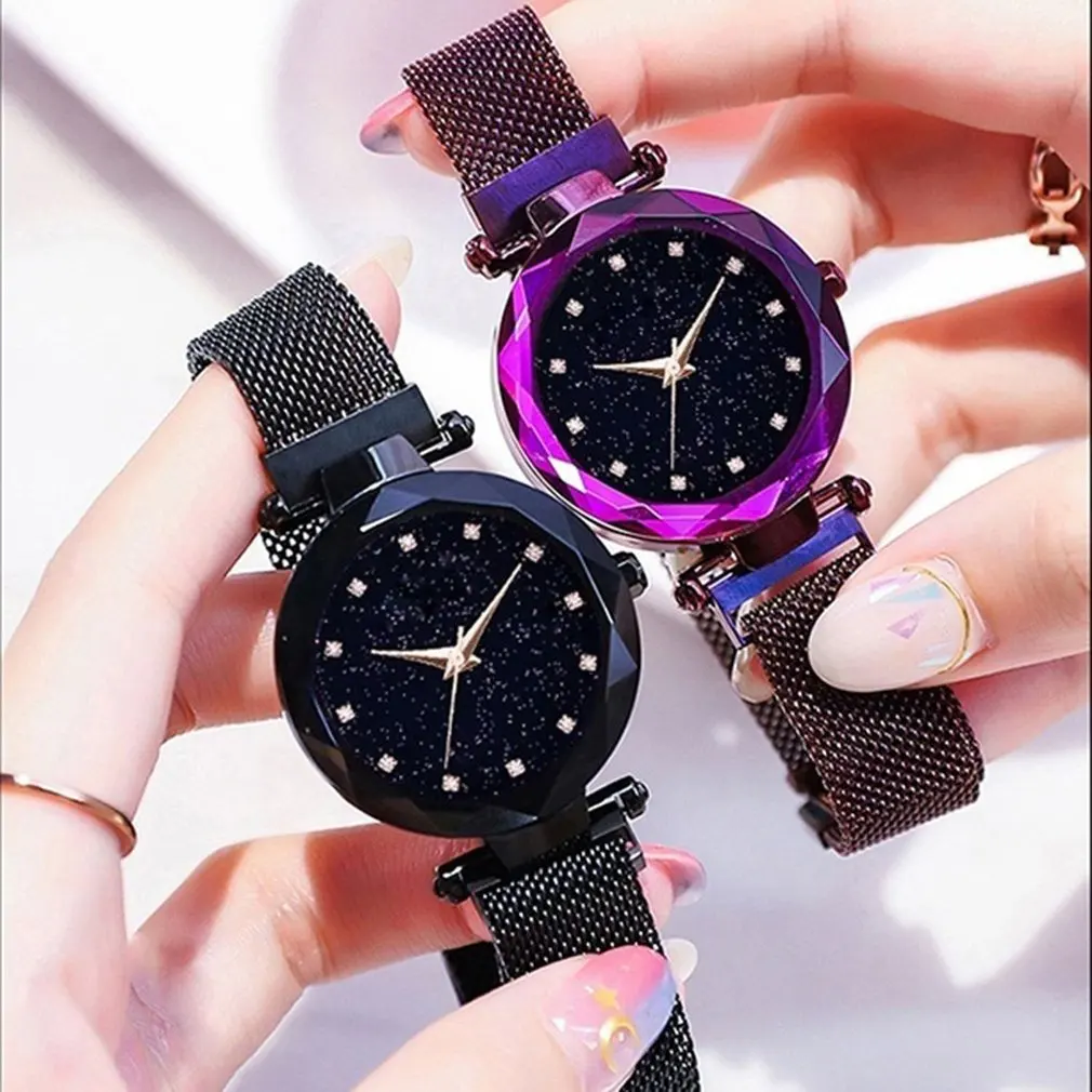 

Simple Starry Quartz Wristatches Strap With Magnet Women Watches Ladies Crystal Wrist Watch Female Clock Gift