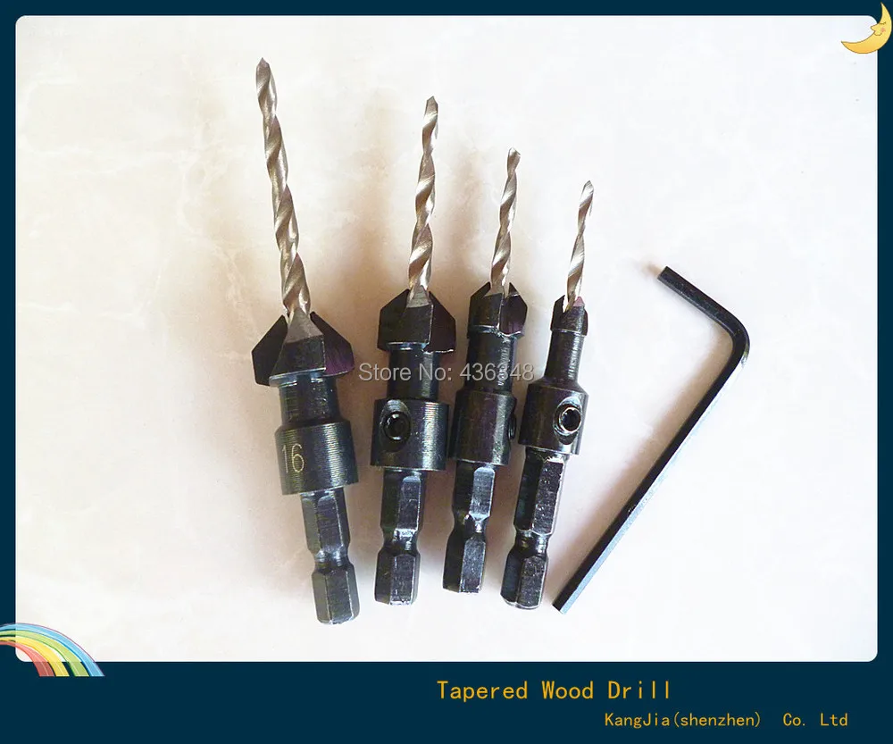 5pcs Tapered Wood Drill Countersink Set Quick Change Hex Shank