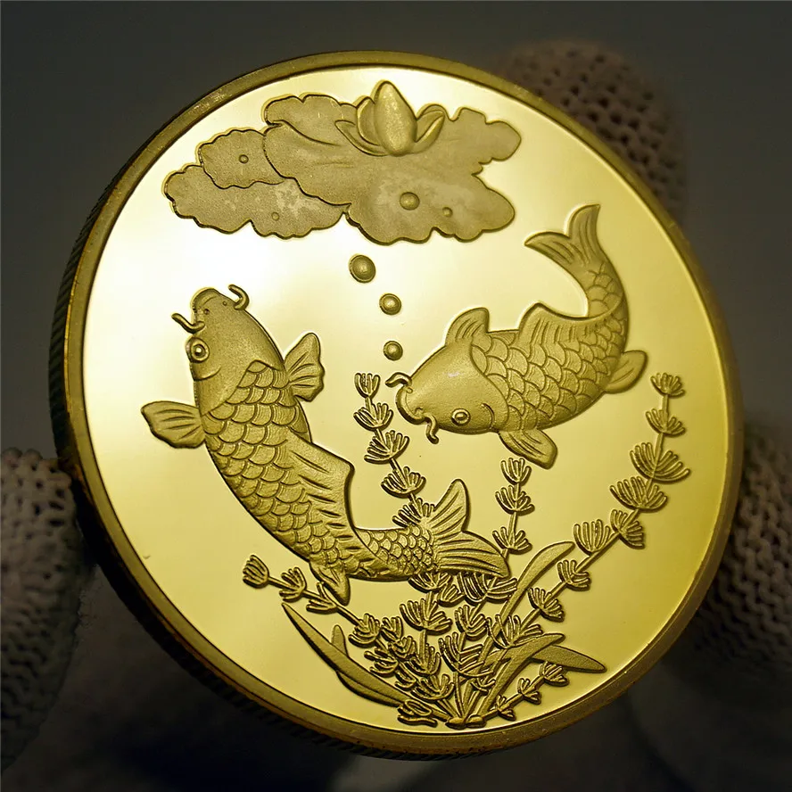 Традиционный китайский необычный Карп памятная монета 40 мм Золотой Китайский фэн-шуй коллекционные вещи удача украшение дома