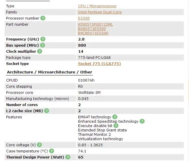 E5500 Бесплатная доставка рабочего ЦП Intel Pentium E5500 2,8 GHz 2 MB/процессора LGA 775 scrattered штук