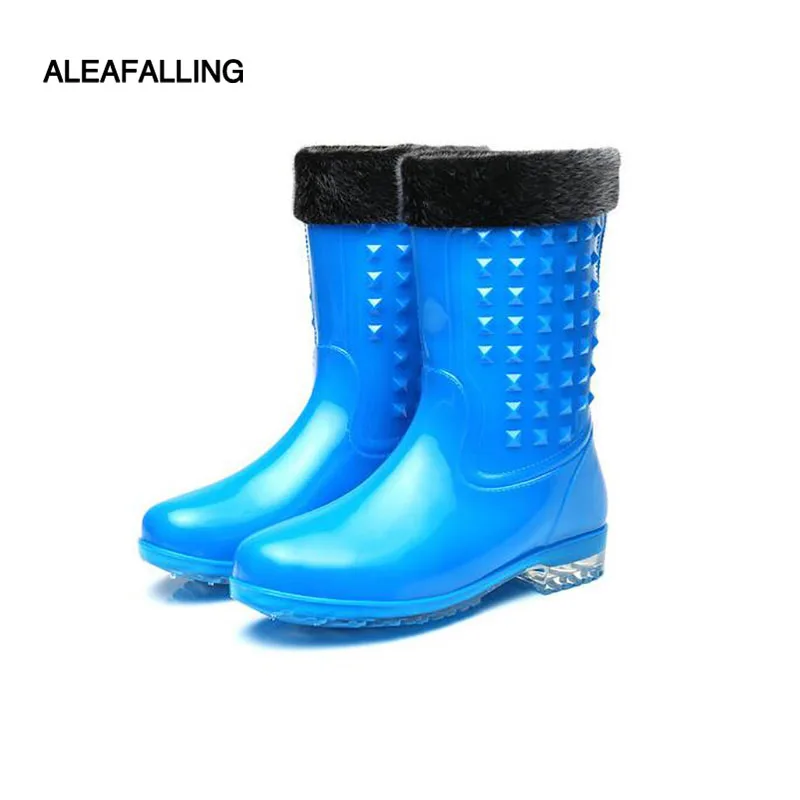 

Aleafalling Kitchen Rain Boots Garden Girl's Platform Mid-calf Waterproof Solid All-season Cooker's Mature Women Shoes W036