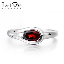 Leige Jewelry Natural Red Garnet Anniversary Ring Red Stone Ring January Birthstone Genuine 925 Sterling Silver Solitaire Ring