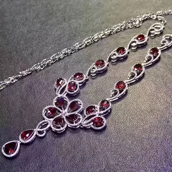 

Natural ruby necklace with pendant Free shipping Natural real ruby 925 sterling silver 0.35*17pcs,0.5ct*2pcs gemstone #L18042201