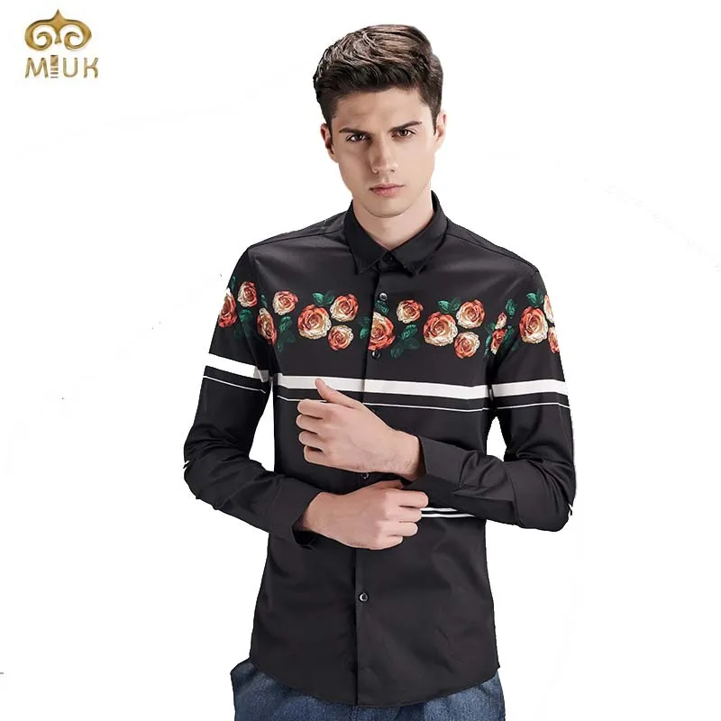 MIUK 2017 New Flower 97Cotton Designer Shirt Men SXXXL Casual Chemise