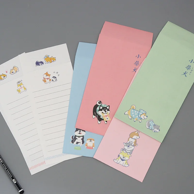 

15 Pcs/pack 5 Envelopes+10 Sheets Letters Cartoon Animal Dog Shiba Envelope Letter Paper Message Card Letter Set Stationary Gift