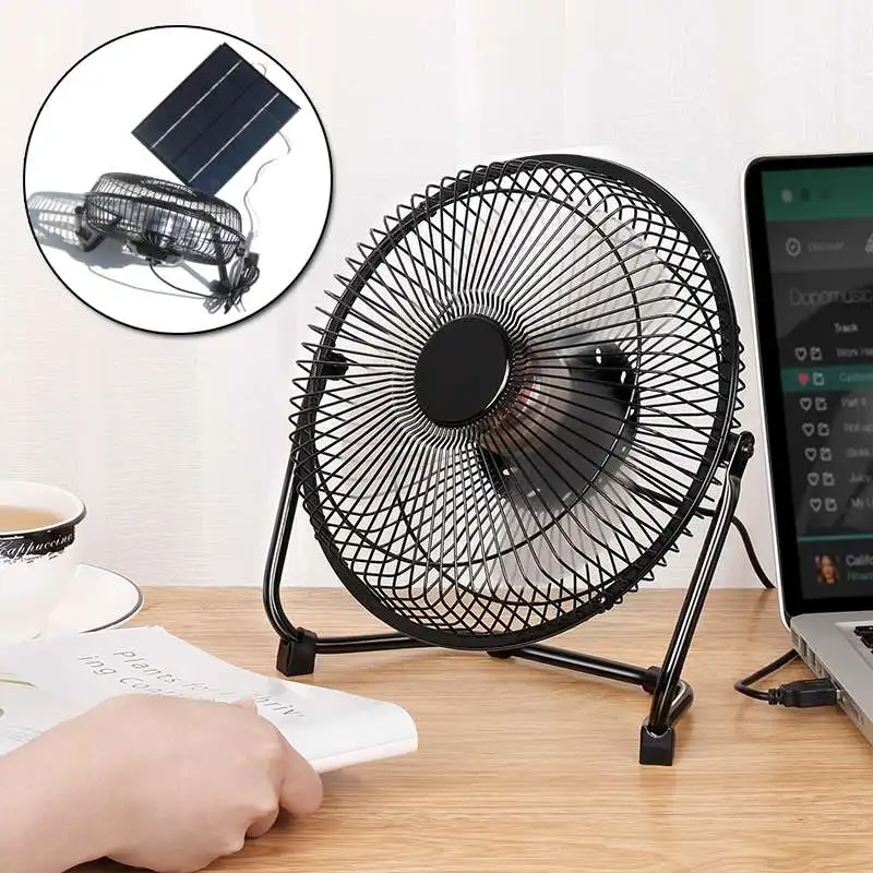 

6W 6 Inch Solar Powered Panel Iron Fan For Home Office Outdoor Traveling Fishing USB Cooling Ventilation Fan for Smartphone