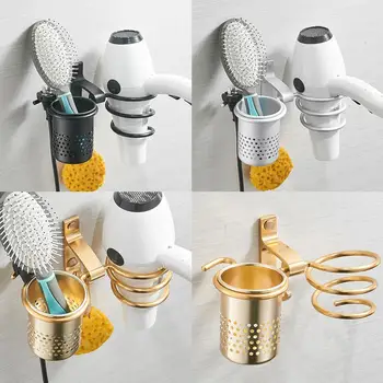 

Bathroom Hair Dryer Storage Wall Mounted Hook Aluminum Multifunctional Free Punching Rack Shelf Organizer Hairdryer Hanger