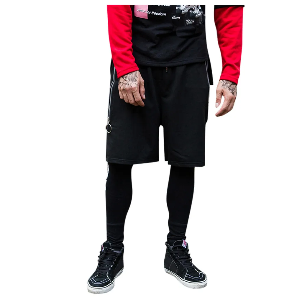 Мужские панк-рок хип-хоп шорты с лентами хип-хоп карго шорты мужские s черные Повседневная Уличная одежда эластичные шорты с множеством карманов