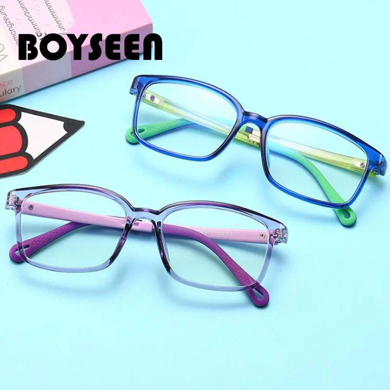 

BOYSEEN Fashion children's anti-blue kid Optical glasses Silicone soft boys and girls with flat mirror 1817
