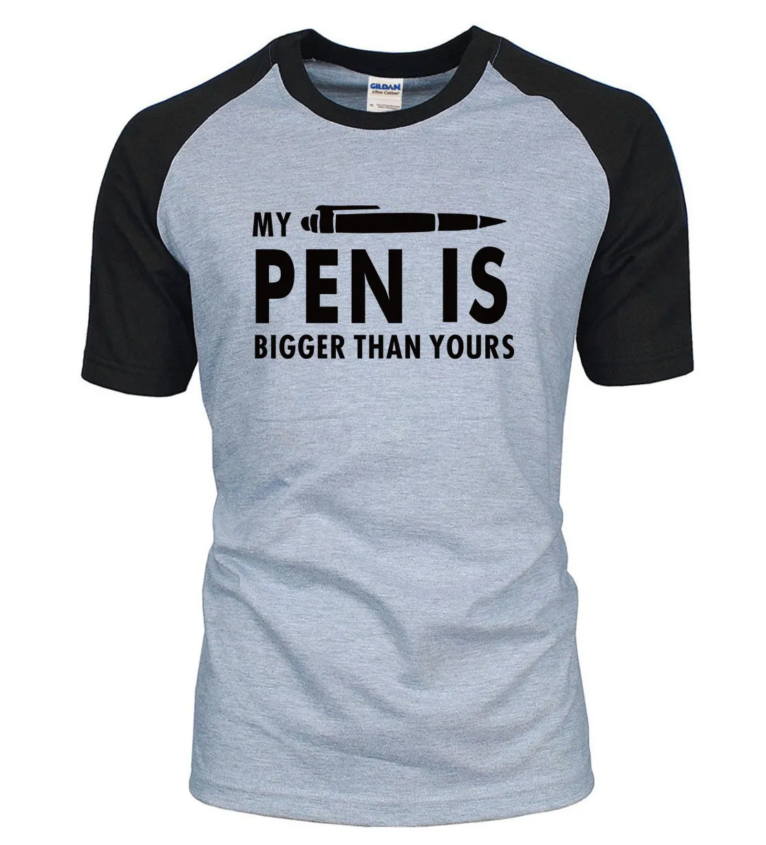 

Adult My Pen Is Bigger Than Yours letters print 2019 new summer 100% cotton high quality raglan men t-shirt fashion top tees