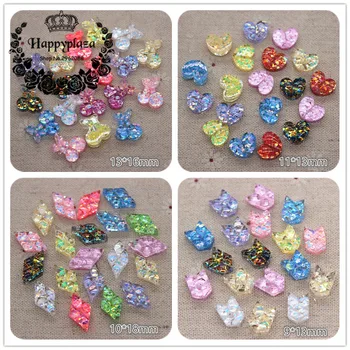 

50pcs Small New Mix Colors Glitter Resin Butterfly/Cherry/Heart/Diamond/Arrow Flatback Cabochon DIY Phone/Craft Decoration