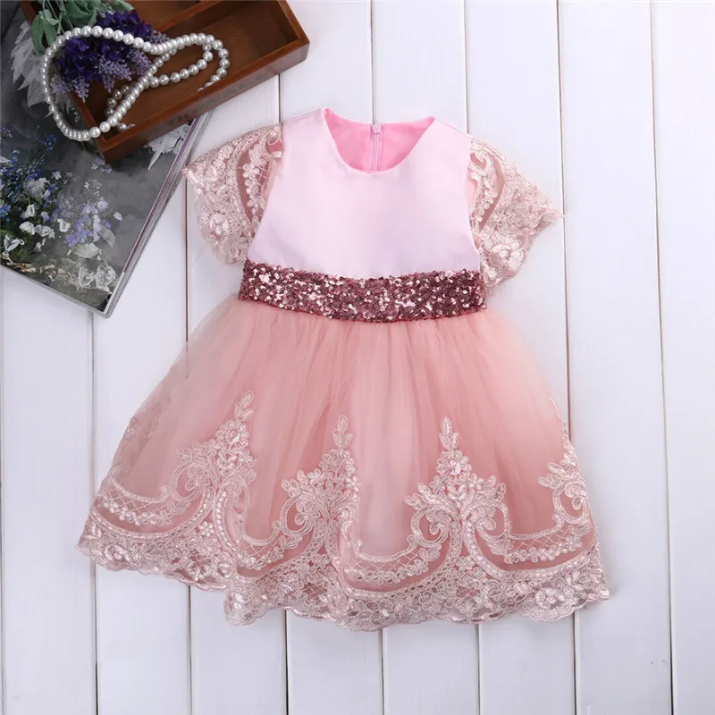 Популярное милое кружевное платье принцессы с цветочным бантом для маленьких девочек