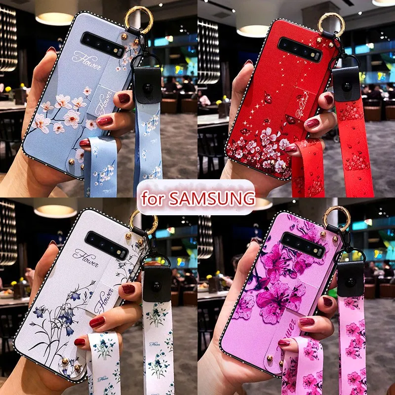 

Bling Wrist Strap Soft TPU Case For Samsung S7edge s8+ s9 plus Case for Galaxy s10e Note 8 M10 M20/30 Flower Pattern Holder Case