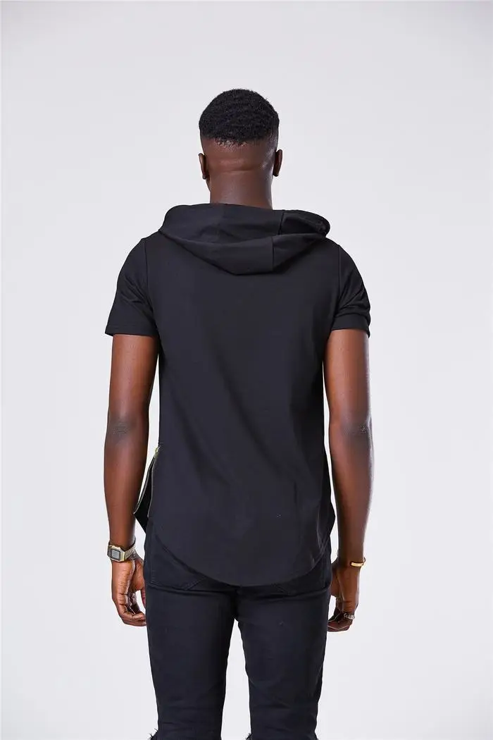 Moomphya Mens Hooded T Shirt Hipster Hip Hop T Shirt Men Longline Zipper T Shirts Short Sleeve Tees Men Hooded hoodies 