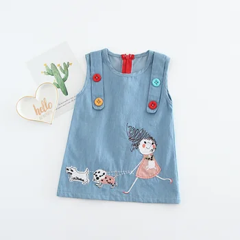 

Jeans cotton boutique summer girl dresses cute applique baby dress