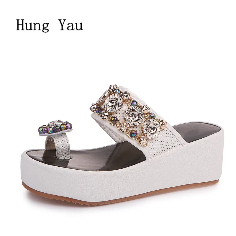 

Women Sandals 2018 Summer Shoes Woman Flip Flops Wedges Fashion Crystal String Bead Platform Female Slides Ladies Shoes