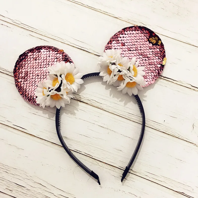 Baby Minnie Mouse Ears Hairband Artificial flower headband hair band for kis Photography Props accessories