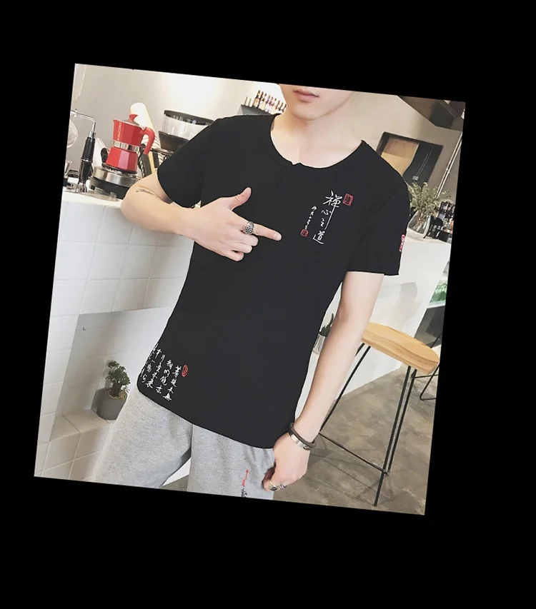 Zongke китайский стиль льняные белые футболки для мужчин Harajuku футболка мужская футболка уличная Мужская футболка хип хоп одежда 6XL 2019 Новинка