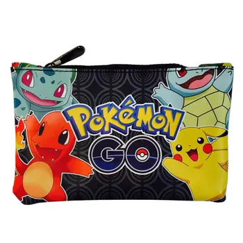 

2018 Cartoon Anime Pen Wallets Pocket Monster Pokemon GO Pikachu Squirtle Pencil Case Box Makeup Pouch Bag Leather Coin Purse