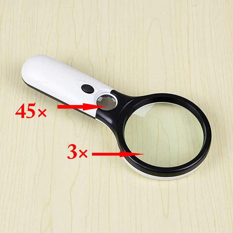 AIMOMETER 45X ручной 3 светодиодный светильник лупа для чтения увеличительное стекло