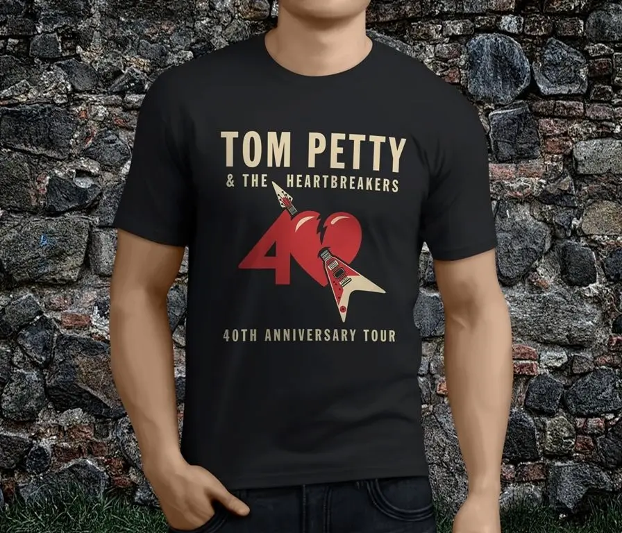 Принт хлопковые рубашки Горячие Tom Petty and The Heartbreakers 40TH юбилей черный Для мужчин