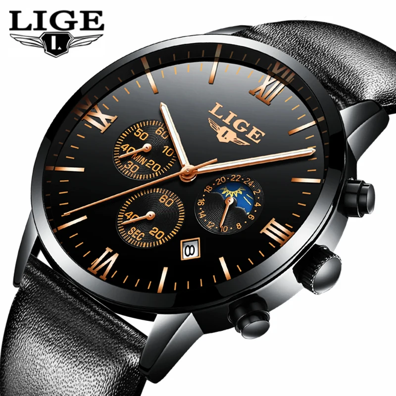 

LIGE Mens Watches Top Brand Luxury Fashion Quartz Watch Men Waterproof Leather Date Business Clock Sport Watch Relogio Masculino