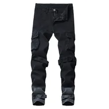 MORUANCLE мужские повседневные карго джинсы брюки с большими карманами прямые тактические джинсовые брюки для мужчин черные размер 28-40