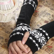 Потрясающие зимние осенние теплые длинные перчатки со снежинками женские вязаные перчатки без пальцев женские зимние перчатки