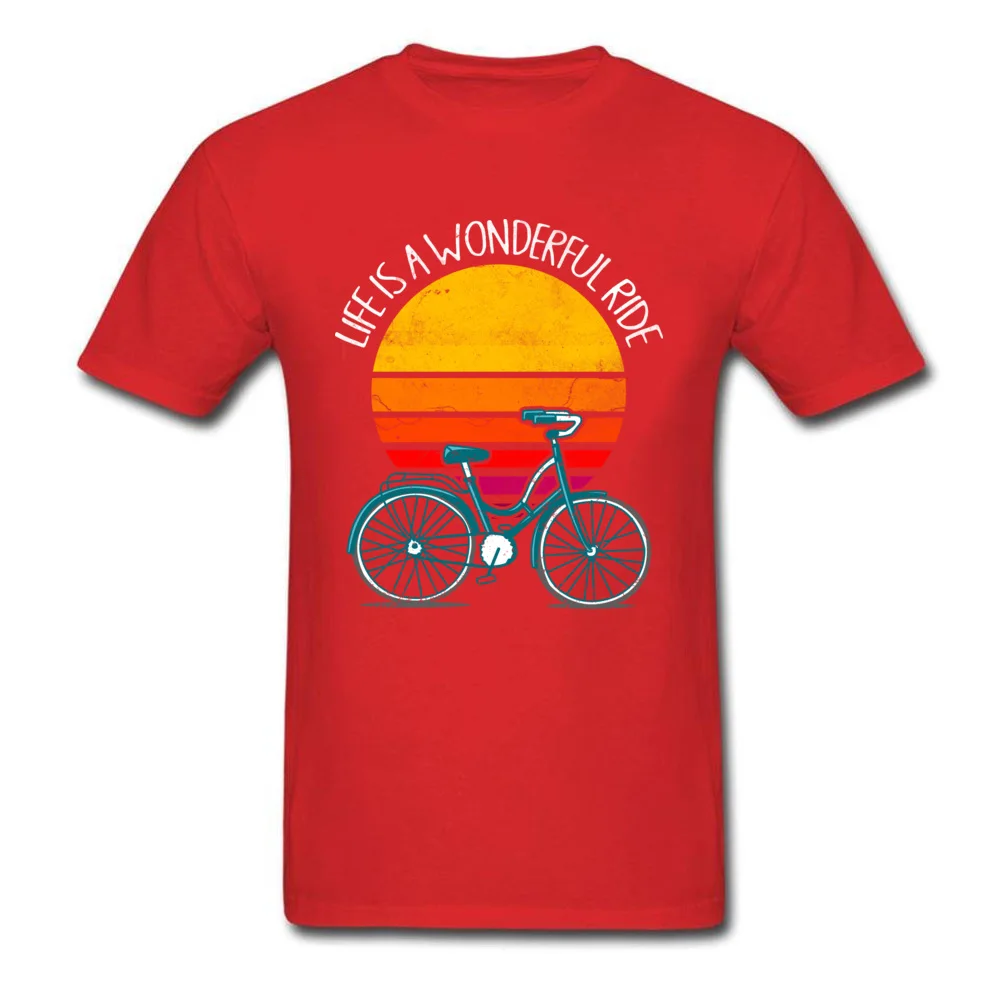 Europe Cool Labor Day 100% Cotton Round Collar Men Tops Shirts Party Tshirts Fashion Short Sleeve T-shirts Top Quality LIFE IS A WONDERFUL RIDE   cool vintage design bicycle shirt red