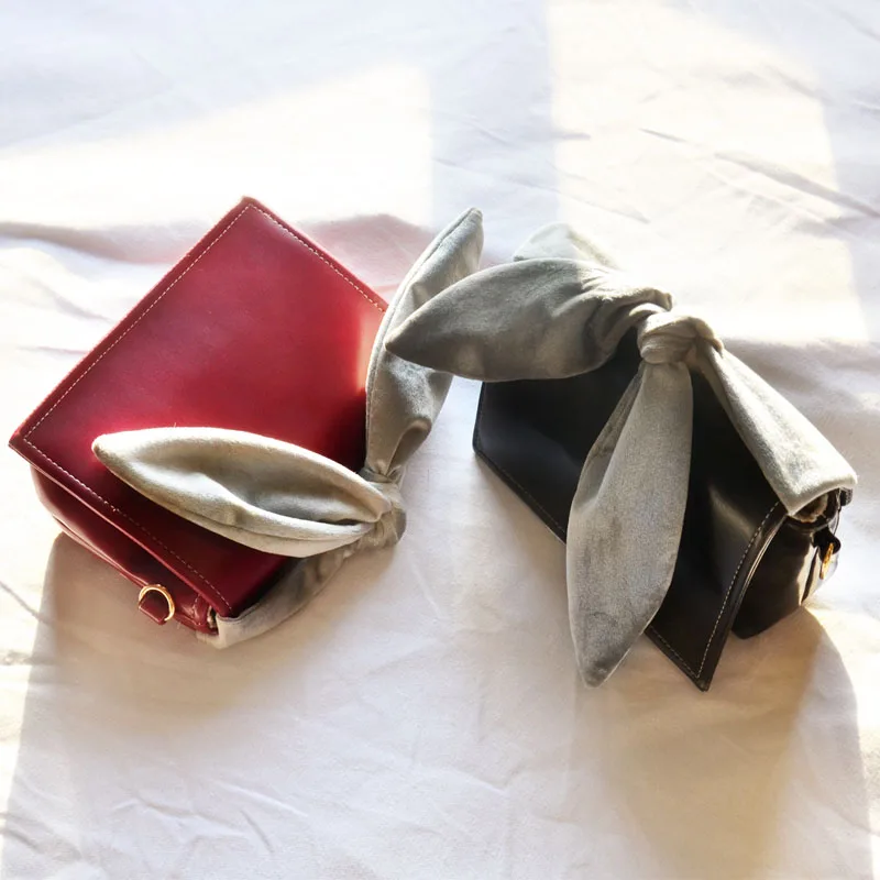 

BENVICHED Ladies' pu bag 2019 new spring fashion small square bag retro red cute bow handbag Inclined single shoulder bag c444