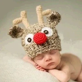 

Children Winter Warm Knitted Beanie Cap Cute 3D Christmas Elk Antler Knitted Hat NSV775