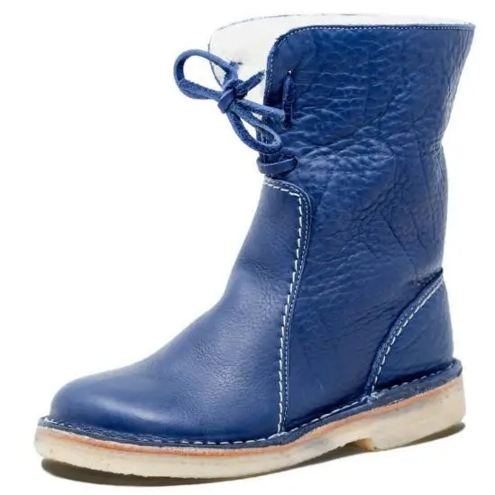 Женские ботинки; замшевые туфли на плоской подошве с круглым носком и пряжкой на ремешке; теплые короткие труба зимние ботинки - Цвет: Blue