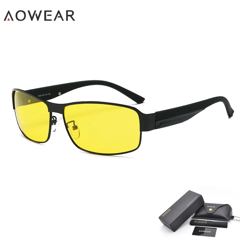 AOWEAR, очки для ночного водителя, очки ночного видения, поляризационные солнцезащитные очки, мужские очки для вождения, желтые очки для ночного видения, Oculos De Sol - Цвет линз: 1 Black Night Vision