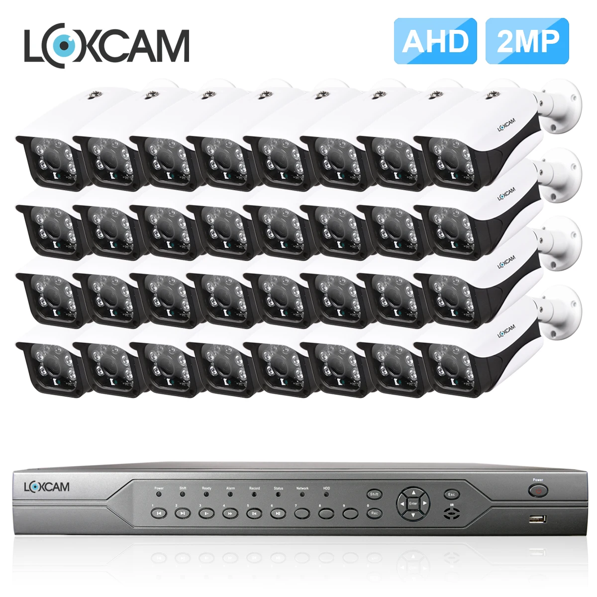 LOXCAM h.265+ 32CH 5MP HDMI CCTV система 32CH DVR комплект HD 1080P 2MP Металл IP66 Водонепроницаемая наружная ИК камера ночного видения