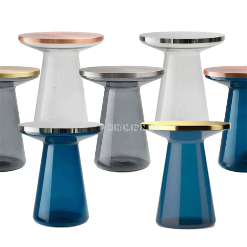 Nordic Round Tea Coffee Table Metal Top Glass Tube Leg Modern Minimalist Home Bedroom Small Sofa Side T Shape Bedside Table