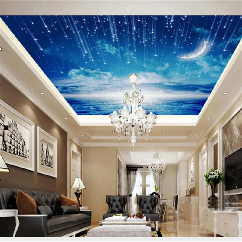 

beibehang Custom Wallpaper 3d HD White Cloud Sky Moon Living Room Hotel Cafe Ceiling Fresco papel de parede 3d wallpaper behang
